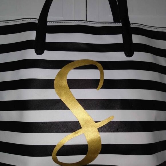 X-Large Black & White Stripped Tote with S - Picture 2 of 3